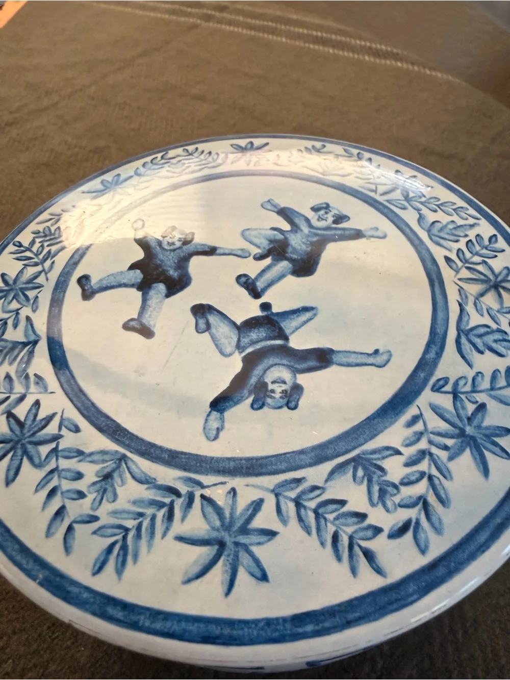 Vintage Blue and White Fricke & Nacke Chinoiserie Tin with Lid and Handle
